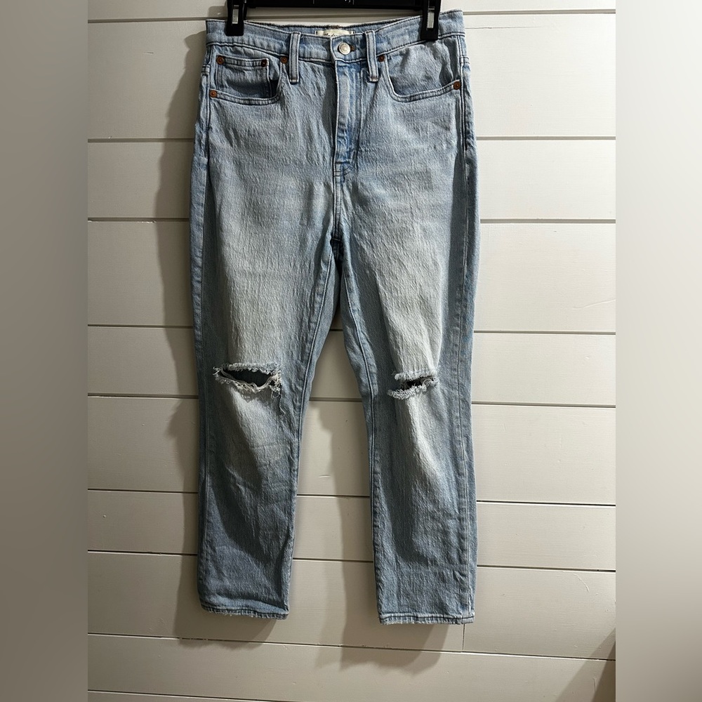 Madewell The High Rise Slim Crop Boyjean in Dumas Wash Ripped Sz 26